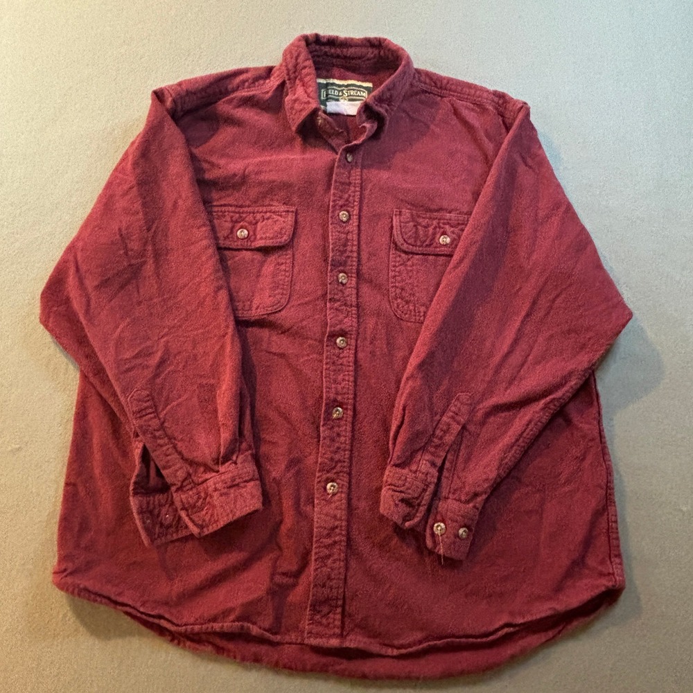 VTG Field & Stream Flannel Button Down Shirt Mens L Red Long Sleeve Cotton
